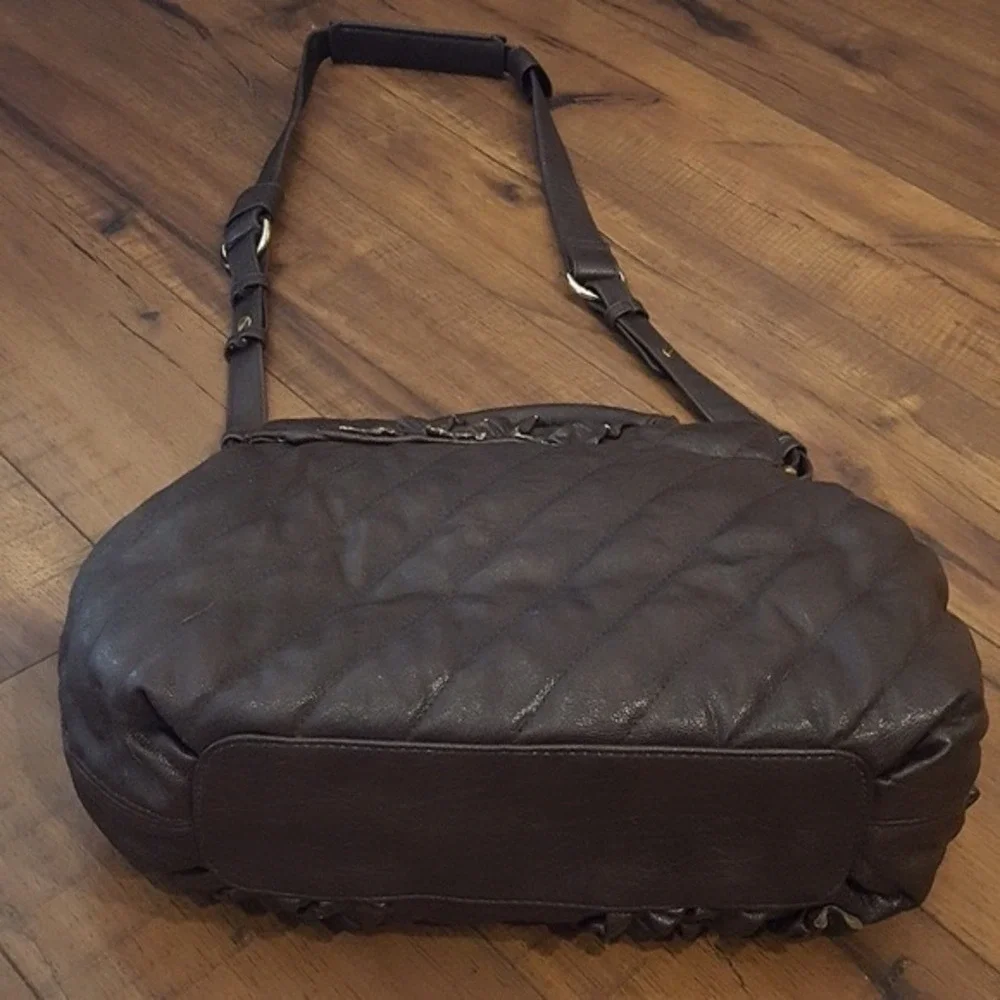Danielle Nicole Y2K Dark Brown Ruffled‎ Faux Leather Satchel Crossbody Bag